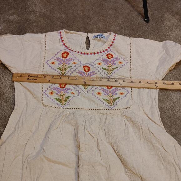 Magic Size Small S Linen Cotton Embroidered Dress Floral Flower Boho Indie Short - Picture 3 of 11